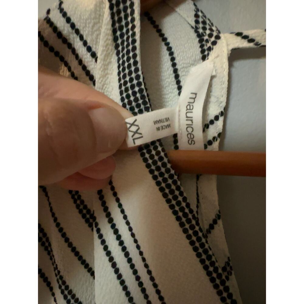 Maurices XXL White Black Striped Faux Wrap Tie Waist Handkerchief Hem Dress - Picture 3 of 6